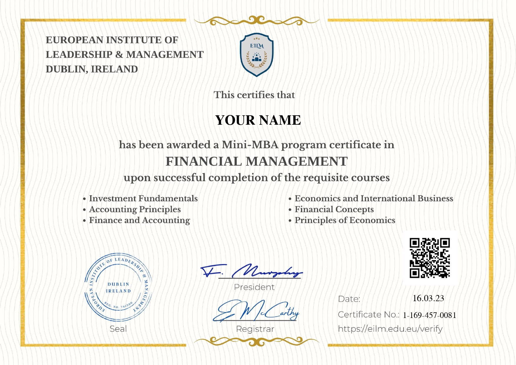 Mini-MBA In Financial Management - EILM.EDU.EU