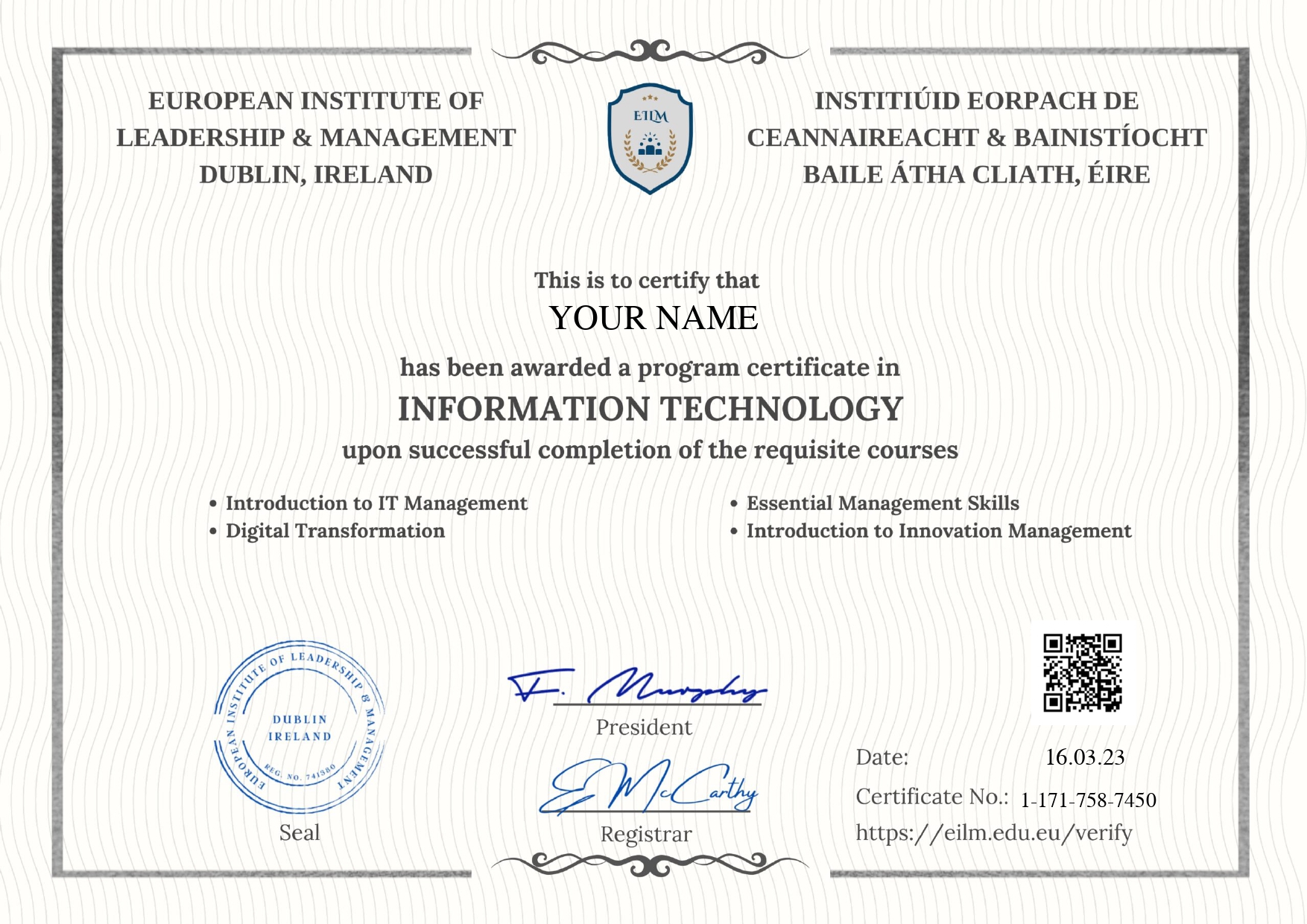 Program Certificate In Information Technology - EILM.EDU.EU